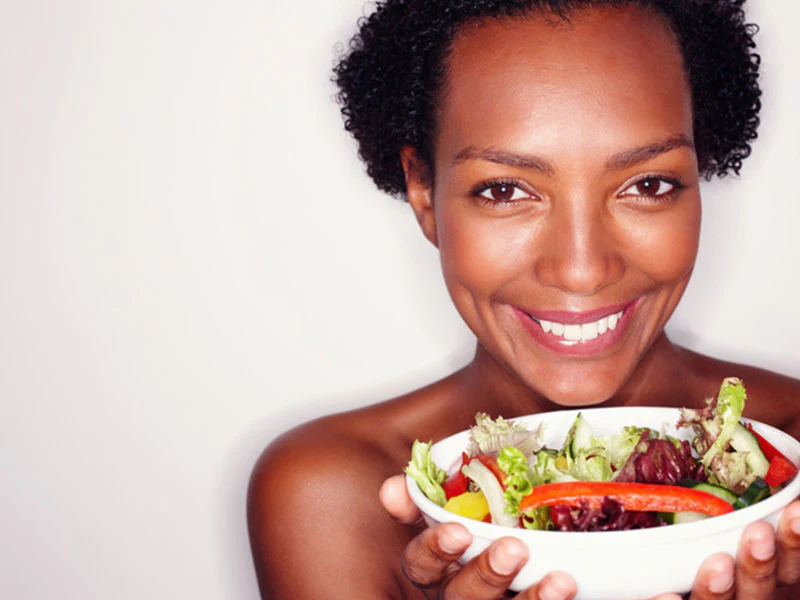 healthy woman with healthy food