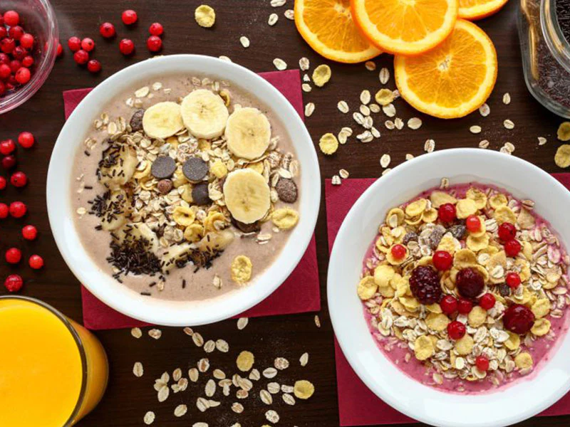 muesli breakfast with orange juice